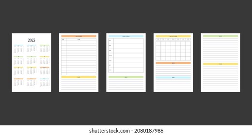 2023 calendar and daily weekly monthly personal planner diary template in classic strict style. Monthly calendar individual schedule minimalism restrained design for business notebook