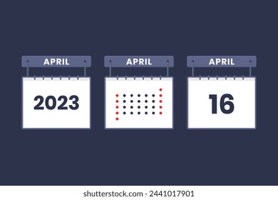 2023 calendar design April 16 icon. 16th April calendar schedule, appointment, important date concept.