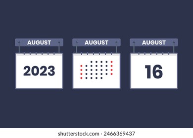 2023 calendar design August 16 icon. 16th August calendar schedule, appointment, important date concept.