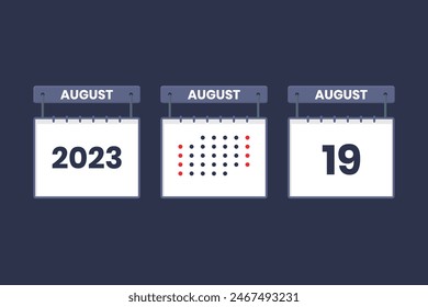 2023 Kalender Design August 19 Symbol. 19. August Kalender Zeitplan, Termin, wichtiges Datum Konzept.