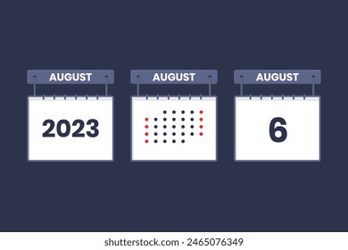2023 calendar design August 6 icon. 6th August calendar schedule, appointment, important date concept.