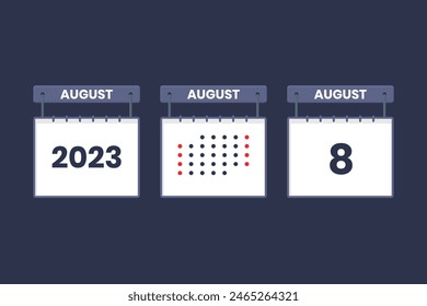 2023 calendar design August 8 icon. 8th August calendar schedule, appointment, important date concept.