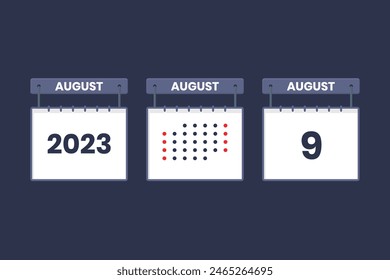 Icono del 9 de agosto del diseño del calendario 2023. 9 de agosto calendario, cita, fecha importante concepto.