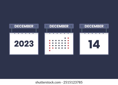 2023 calendar design December 14 icon. 14th December calendar schedule, appointment, important date concept.