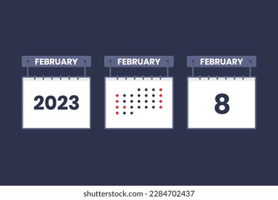 2023 calendar design February 8 icon. 8th February calendar schedule, appointment, important date concept.