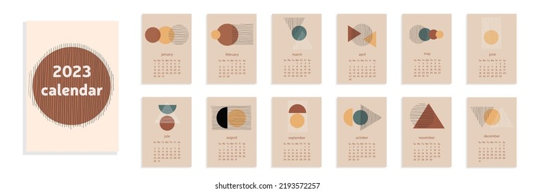 2023 Calendar Design In Geometric Style. Modern Minimalist Abstract Aesthetic Illustrations.