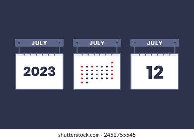2023 calendar design July 12 icon. 12th July calendar schedule, appointment, important date concept. svg