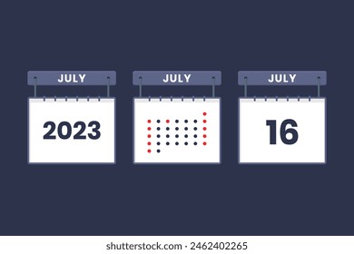 2023 calendar design July 16 icon. 16th July calendar schedule, appointment, important date concept.