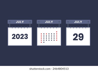 2023 calendar design July 29 icon. 29th July calendar schedule, appointment, important date concept.