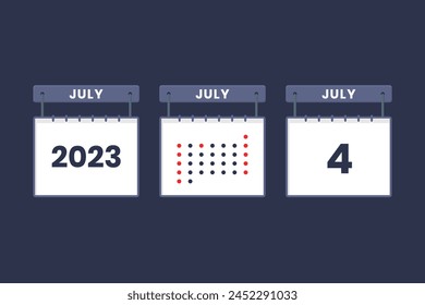 2023 calendar design July 4 icon. 4th July calendar schedule, appointment, important date concept.