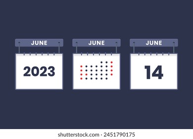 2023 calendar design June 14 icon. 14th June calendar schedule, appointment, important date concept.