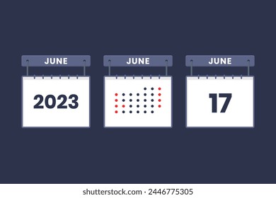 2023 calendar design June 17 icon. 17th June calendar schedule, appointment, important date concept.