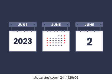 2023 calendar design June 2 icon. 2nd June calendar schedule, appointment, important date concept.