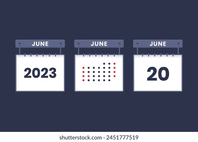 2023 calendar design June 20 icon. 20th June calendar schedule, appointment, important date concept.