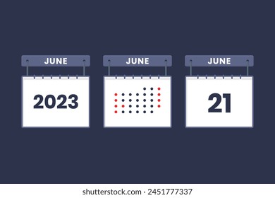 2023 calendar design June 21 icon. 21st June calendar schedule, appointment, important date concept.