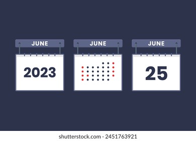 2023 calendar design June 25 icon. 25th June calendar schedule, appointment, important date concept.