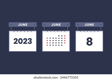 2023 calendar design June 8 icon. 8th June calendar schedule, appointment, important date concept.