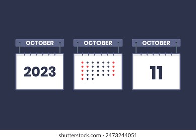 2023 calendar design October 11 icon. 11th October calendar schedule, appointment, important date concept.
