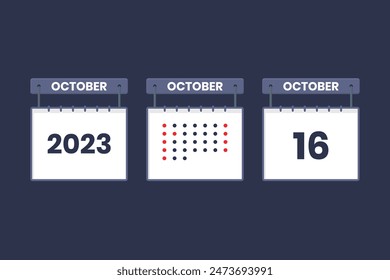 2023 calendar design October 16 icon. 16th October calendar schedule, appointment, important date concept.