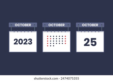 2023 calendar design October 25 icon. 25th October calendar schedule, appointment, important date concept.