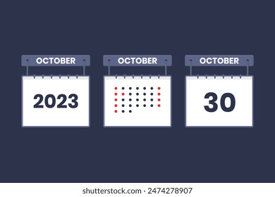 2023 calendar design October 30 icon. 30th October calendar schedule, appointment, important date concept.