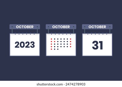 2023 calendar design October 31 icon. 31st October calendar schedule, appointment, important date concept.