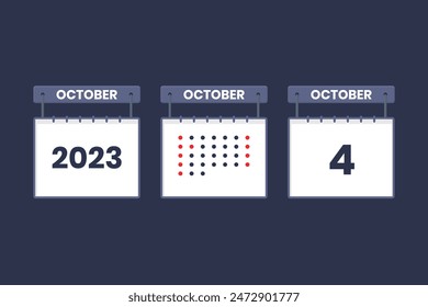2023 calendar design October 4 icon. 4th October calendar schedule, appointment, important date concept.