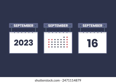 2023 calendar design September 16 icon. 16th September calendar schedule, appointment, important date concept.