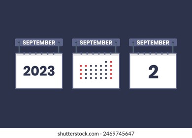 2023 calendar design September 2 icon. 2nd September calendar schedule, appointment, important date concept.