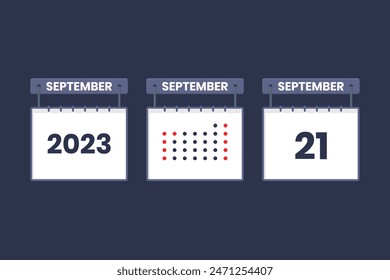 2023 calendar design September 21 icon. 21st September calendar schedule, appointment, important date concept.