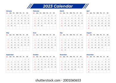Diseño del calendario 2023 con tabla
