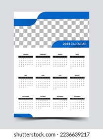 2023 calendar design template with blue shapes