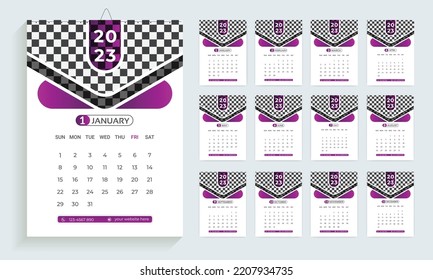 2023 calendar design template,
planner in modern clean style, business or office calendar. 
English wall calendar layout for the new year.