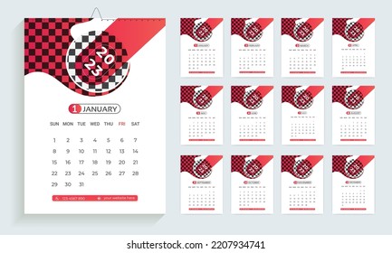 2023 calendar design template,
planner in modern clean style, business or office calendar. 
English wall calendar layout for the new year.