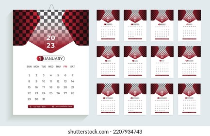 2023 calendar design template,
planner in modern clean style, business or office calendar. 
English wall calendar layout for the new year.