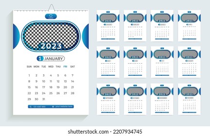 2023 calendar design template,
planner in modern clean style, business or office calendar. 
English wall calendar layout for the new year.