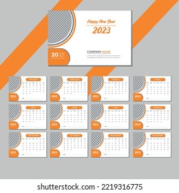 2023 calendar design template, simple, colorful design.