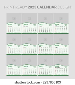 2023 calendar. Editable illustration page template A4, A3, set of 12 months with cover. Week start on Sunday. Vertical editable page, wall calendar vector illustration. Simple corporate card, planner