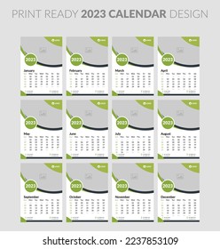 2023 calendar. Editable illustration page template A4, A3, set of 12 months with cover. Week start on Sunday. Vertical editable page, wall calendar vector illustration. Simple corporate card, planner