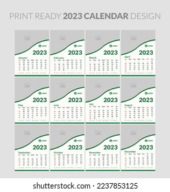 2023 calendar. Editable illustration page template A4, A3, set of 12 months with cover. Week start on Sunday. Vertical editable page, wall calendar vector illustration. Simple corporate card, planner