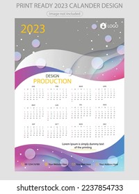 2023 calendar. Editable illustration page template A4, A3. Week start on Sunday. Vertical editable page, wall calendar vector illustration. Simple corporate card, planner