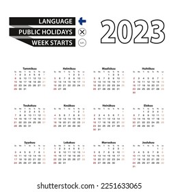 2023 calendar in Finnish language, week starts from Sunday. Vector Illustration.