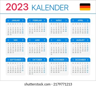 2023 calendar - German version - Vector Template