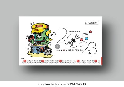 2023 Calendar Happy New Year July Design Pattern.