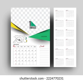 2023 Calendar Happy New Year Design with sapce of your image.