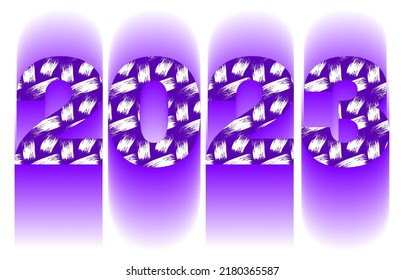 encabezado de calendario 2023. Números borrosos con el patrón de trazos de pincel. Tarjeta de felicitación de Año Nuevo Feliz 2023. Celebración de Navidad. Tipografía diseño de póster, banner o logo de moda mínimo.