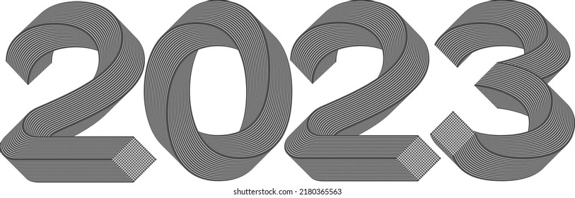 Kalenderüberschrift 2023 Modernes abstraktes Nummerndesign. Grußkarte 2023 für ein glückliches neues Jahr. Weihnachtsfeiern. Typografie minimale trendige Poster, Banner oder Logo Text Design.