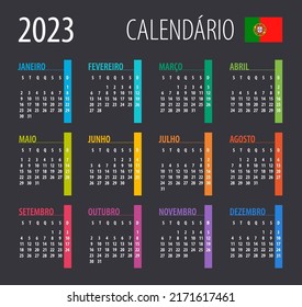 2023 Calendar - illustration. Template. Mock up Portuguese version