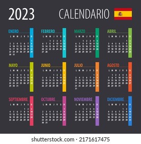 Calendario 2023 - ilustración. Plantilla. Burlarse. Versión española Vector