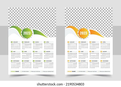 Diseño de calendario 2023, diseño de plantilla de calendario de pared de una página para ilustración vectorial del año natural 2023, 2023.